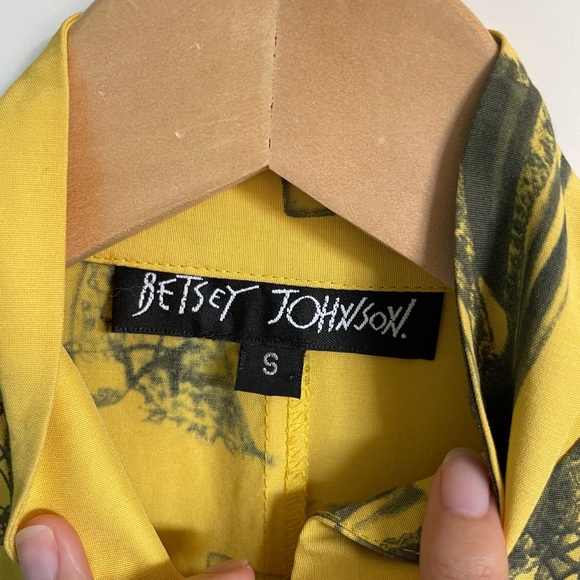 vintage betsey johnson pin up yellow high side slit dress button up stand collar - Picture 7 of 8